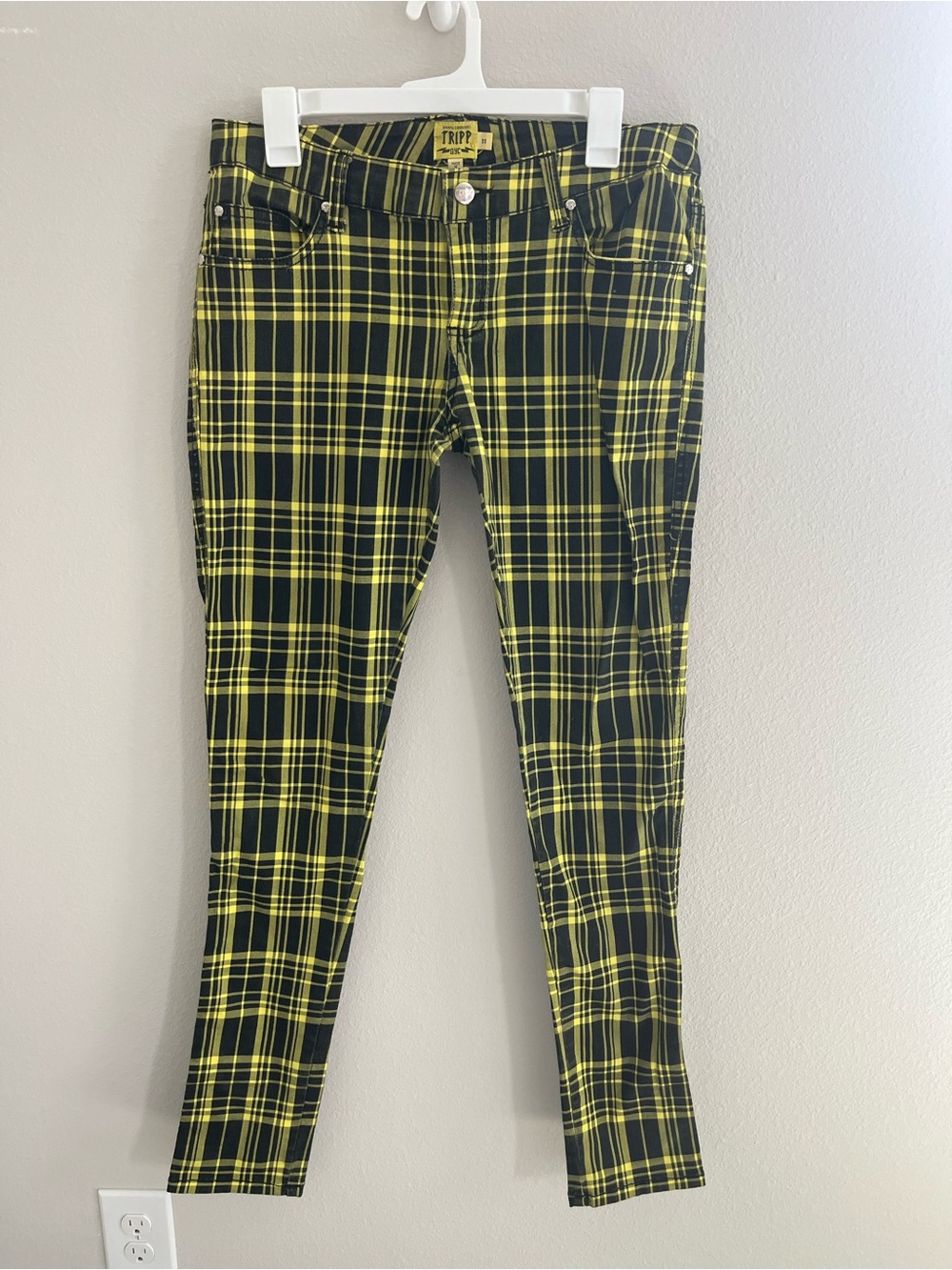 Daang Goodman Tripp NYC Yellow Tartan Skinny Jeans size 11 MallGoth Punk Emo